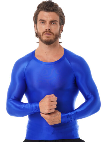 Camisas básicas de compresión brillantes para hombre manga larga natación entrenamiento gimnasio - Imagen 11 de 64