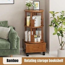 Multi Storage Table, Side Table with Rolling Wheels, Removable Swivel Bookcase