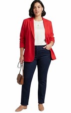 Chico  s City Chic Sultry Red Blazer Jacket Size 2  12  Polka Dot Lining NWT