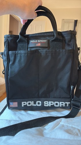 Borsa Polo Sport Ralph Lauren Nylon Cancello Bandiera Americana Manico e Cinghia Nera 11" - Foto 2 di 21