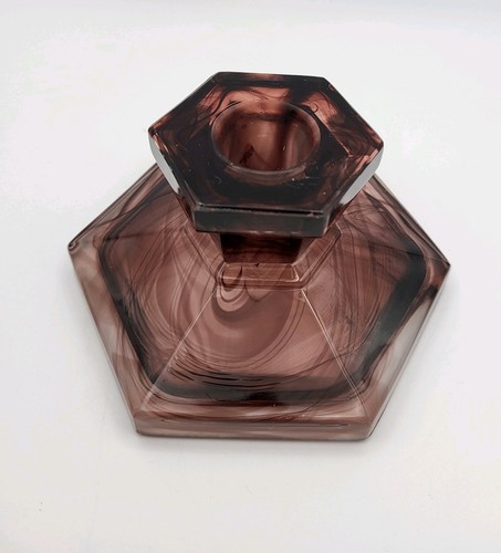 Art Deco Davidson Cloud Glass Purple Candlestick Holder 10.5cm x 10.5cm x 6.5cm - Picture 18 of 24