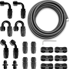 20ft Black Nylon & Stainless Steel Braided Fuel Oil Hose - 10pcs 6AN Fitting ...