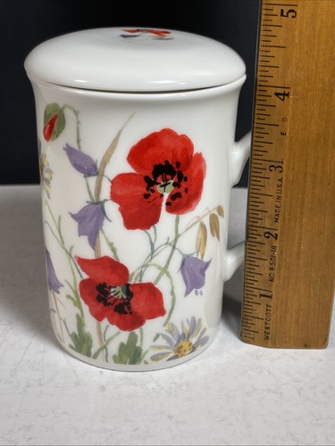 Roy Kirkham English Meadow Mug with Lid Bone China Cup Red Poppies England 2001 - Picture 12 of 12