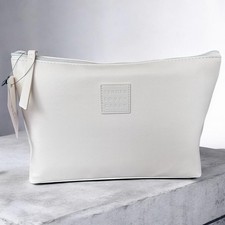 White Makeup Bag Cosmetic Pouch Zipper Travel Toiletry Organizer Minimalist