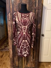 Windsor Burgundy Sequin Bodycon bandage Mini Dress M Long Sleeve HOCO Holiday