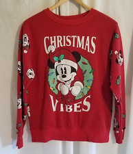 Disney Mickey Mouse Christmas Vibes Holiday Sweatshirt Red Sz Mediu Holly Wreath