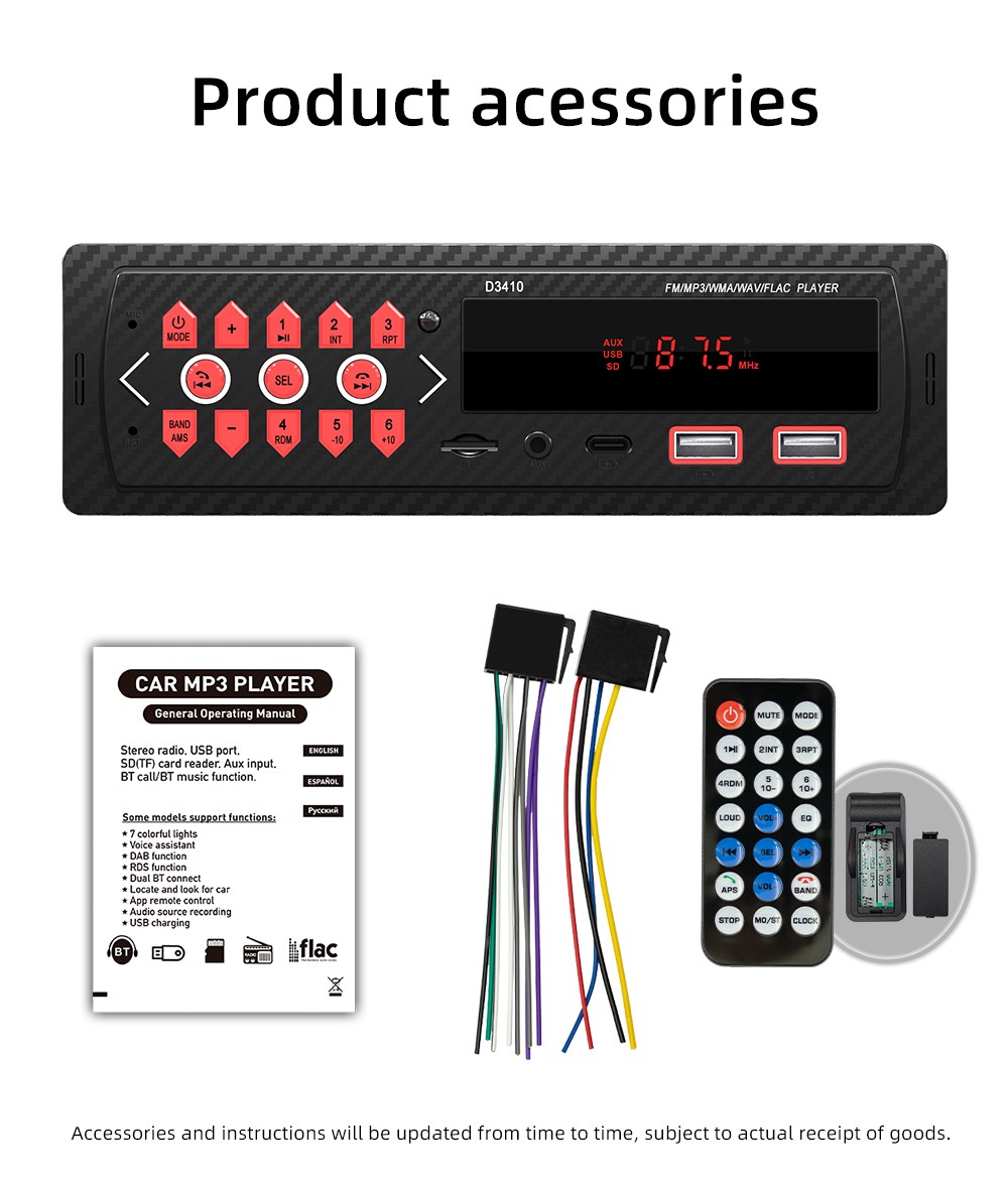 Car Stereo Radio Single 1 DIN Mp3 Player AUX-IN Head Unit Bluetooth FM USB TF SD