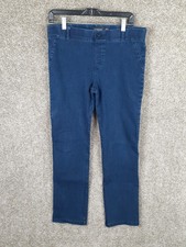 Betabrand Pull On Straight Leg Jeans Womens L Long Blue Denim Mid Rise Stretch