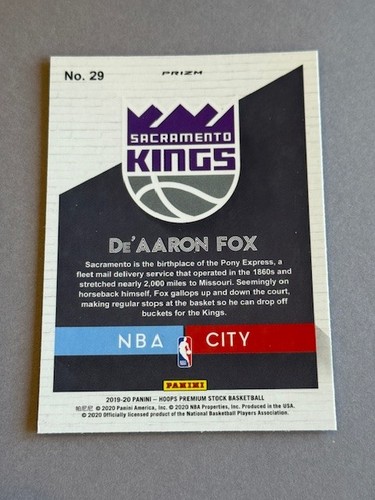 De'Aaron Fox Red Prizm Refractor sp Insert 2019-20 Hoops Premium Stock NBA City - Bild 2 von 2
