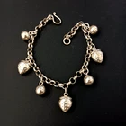 Vintage Silver Charm Bracelet Puffy Strawberry Bead Dangle Rolo Chain Fruit Gift