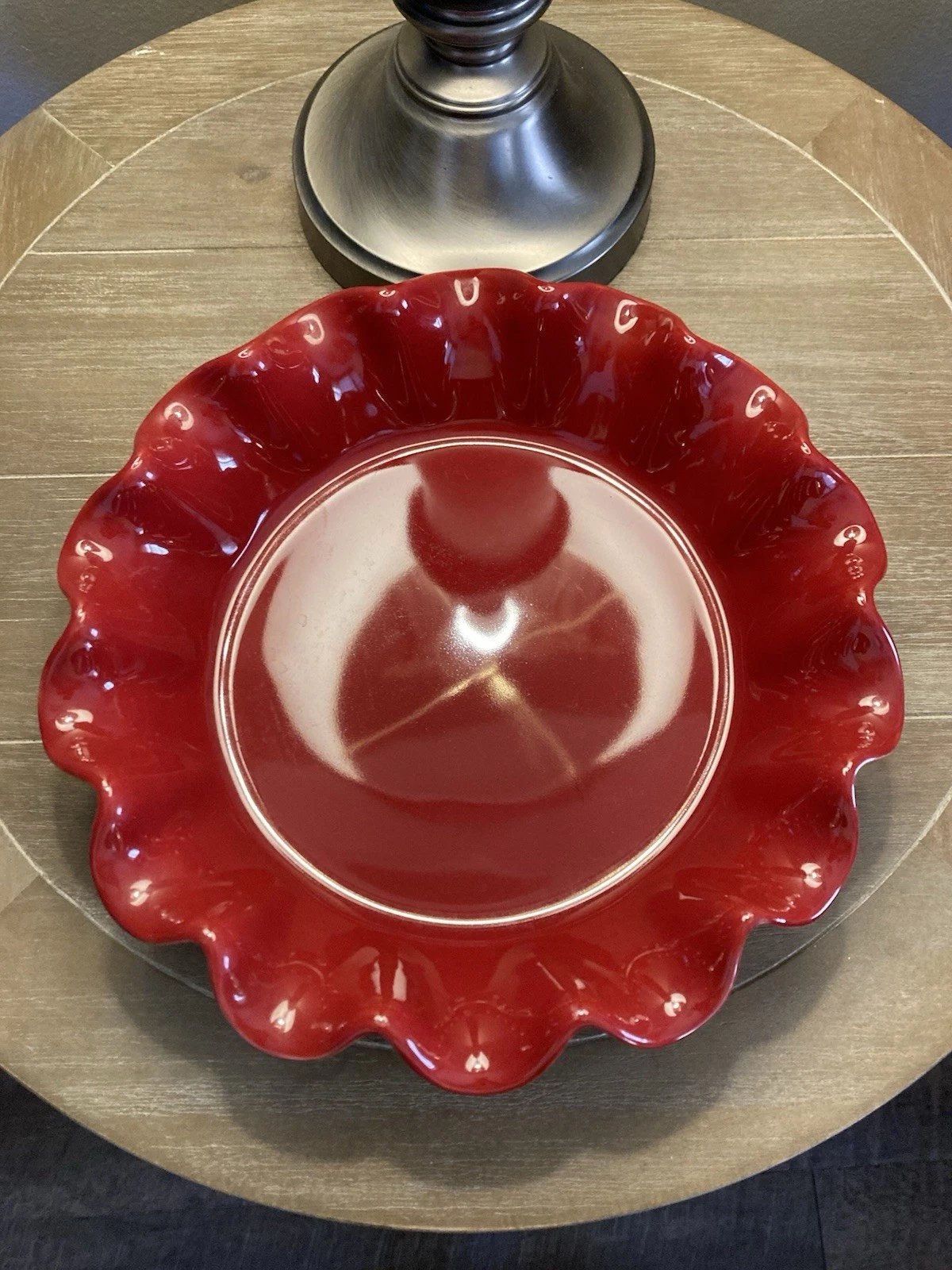 Emile Henry Pie Dish Made In France Clay Ceramic Cherry Red Wavy Ruffled 10.4”