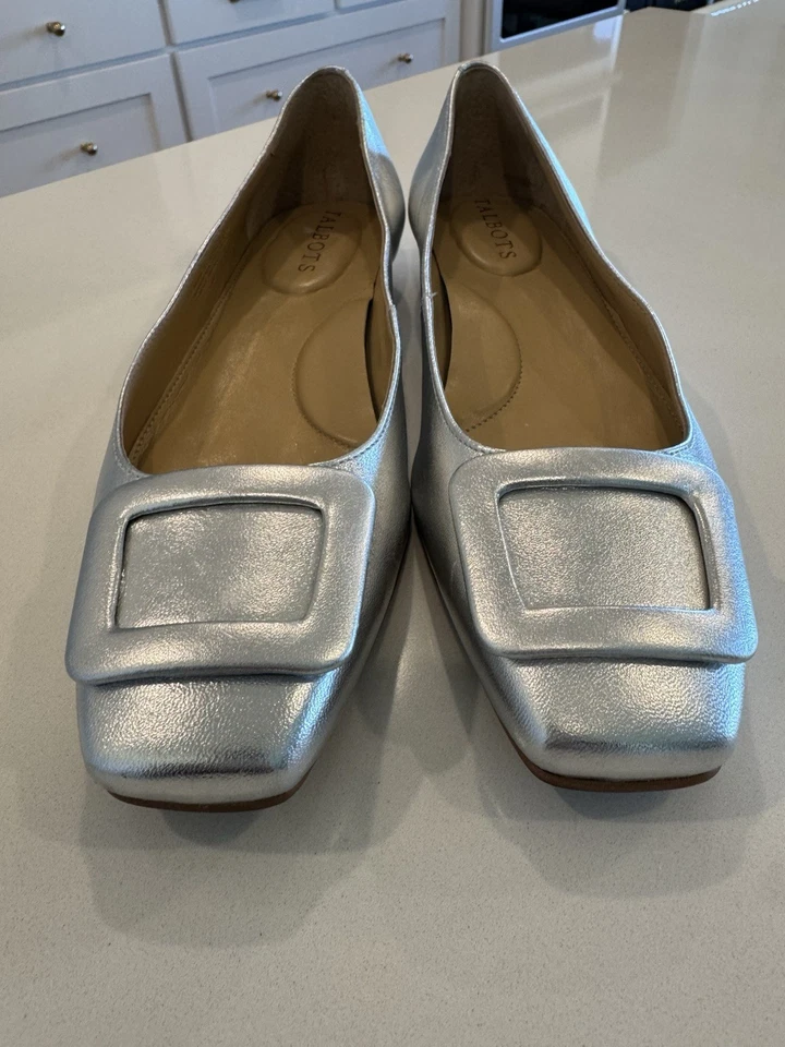 TALBOTS Women’s Sutton Buckle Leather Flats In Silver 7  - Image 3 of 4