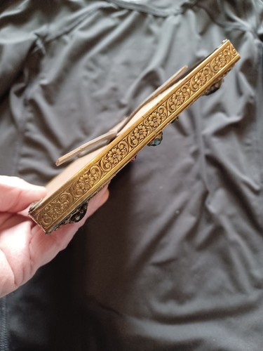 RARE ANTIQUE CZECH ERA GOLD GILT FILIGREE ORMOLU JEWELED PHOTO FRAME - Afbeelding 12 van 18