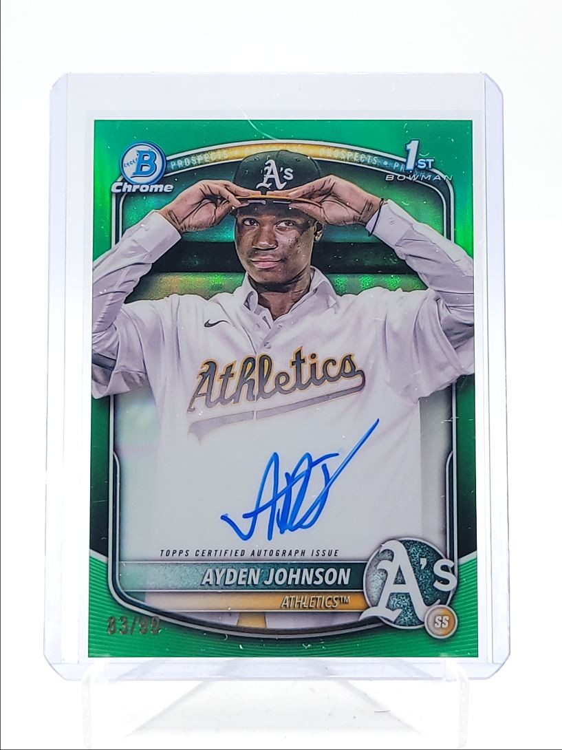 AYDEN JOHNSON 2025 BOWMAN CHROME 1ST GREEN REFRACTOR AUTO /99 Q4450