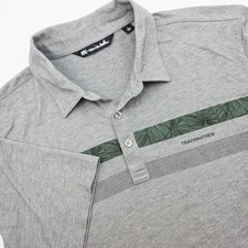 Travis Mathew Men's Large Golf Polo Gray W/Green Floral Stripe Stretch Shirt