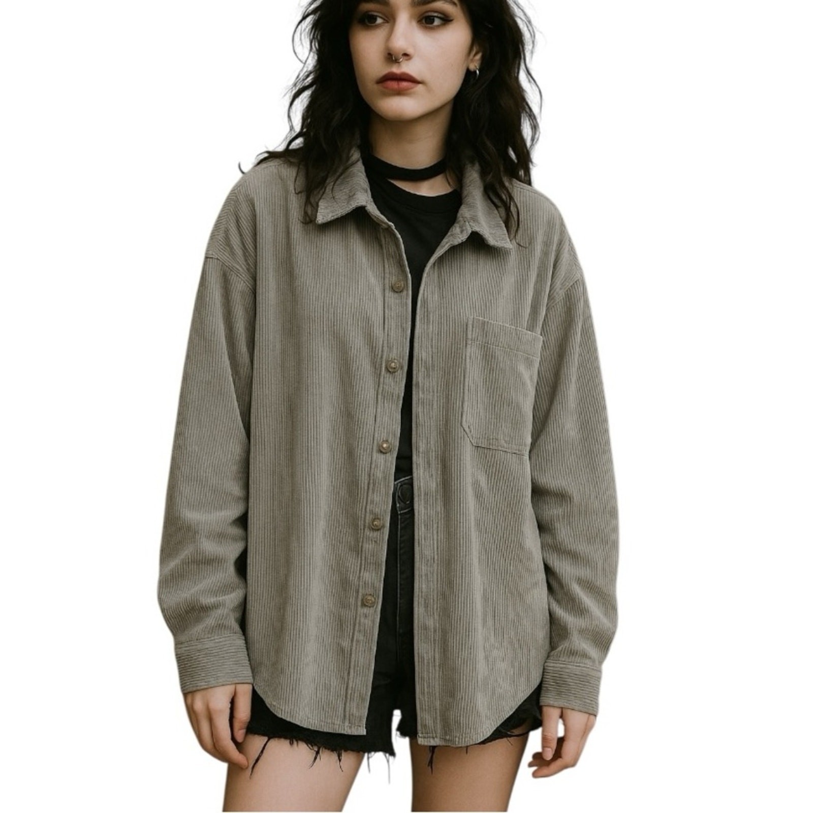 Wishlist Women’s Corduroy Shirt Shacket Oversized M Y2K Skater Soft Grunge