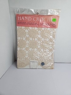 Vintage Crochet Lace Table Runner 16x36 Ivory Cotton Heirloom Collection