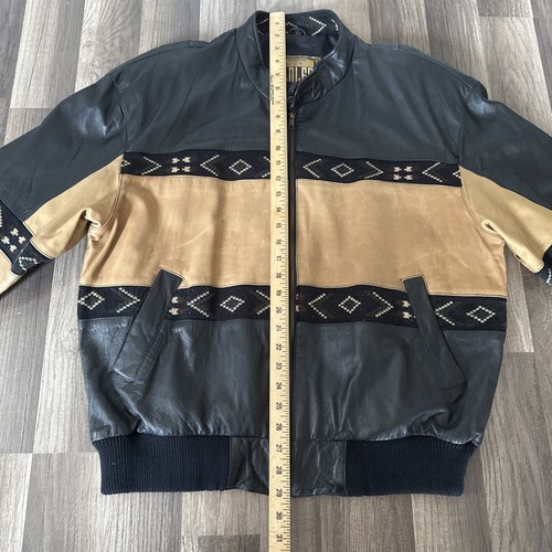 Vintage Adler schwarz Leder Bomber durchgehender Reißverschluss Southwestern Jacke Mantel Azteken Herren XL - Bild 3 von 8