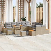 13-Teiliges Garten Sofa Set Mit Kissen Beige Poly-Rattan Akazie, 3-Teiliges Gart