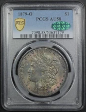 1879 O Morgan Silver Dollar $1 PCGS AU 58 CAC (AWESOME TONING!)