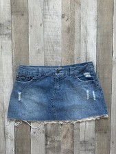 Angel kiss Y2K denim mini skirt lace trim size 8 low waist Blue With White Lace