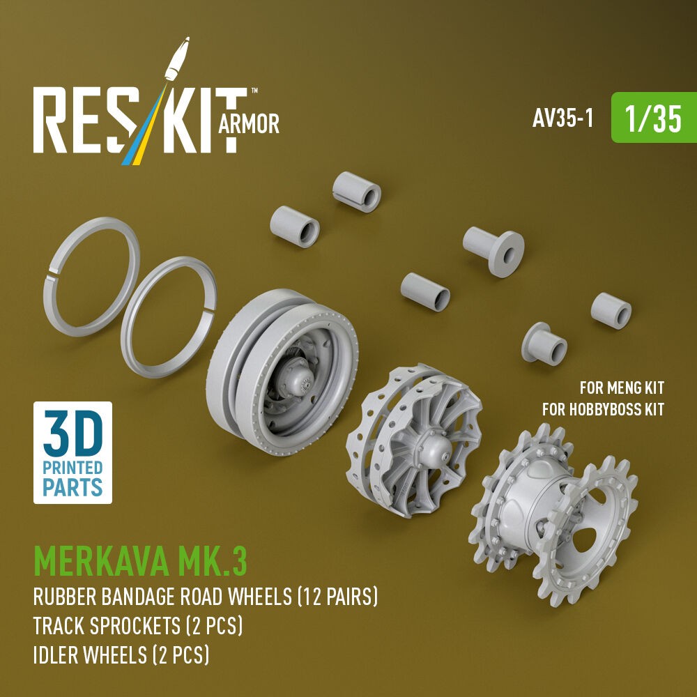 ResKit AV35-0001 1:35 Merkava Mk.3 Rubber Band Road Wheels (12 Pairs) Trac