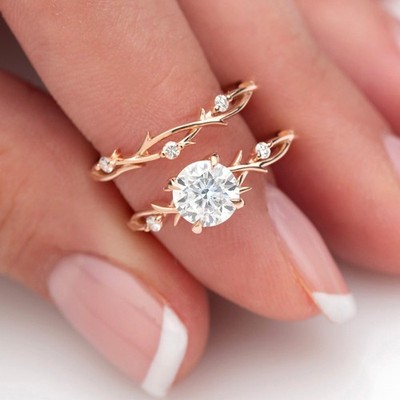 Luxus Diamant Rundschliff Band Set 1,15 Kt IGI Lab Grown 14k Rotgold E F VVS