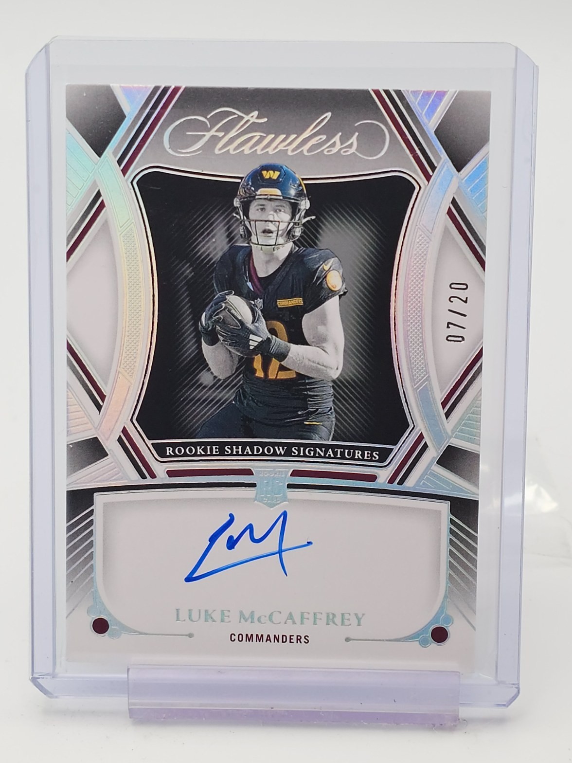 Luke McCaffrey Panini Flawless Rookie Shadow Signatures #RSSLMY Silver