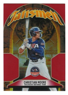 CHRISTIAN MOORE 2026 Panini USA Stars & Stripes Prizm Talismen RED PRIZM #26/199
