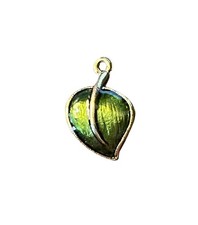 Green Enamel Leaf Charm Gold Metal Charm for DIY Jewelry Making 3/4"L x 1/2"W