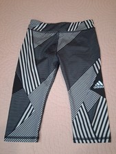 Adidas Girls Leggings Cropped Geometric Patterned Black White Sm sz 4 Workout