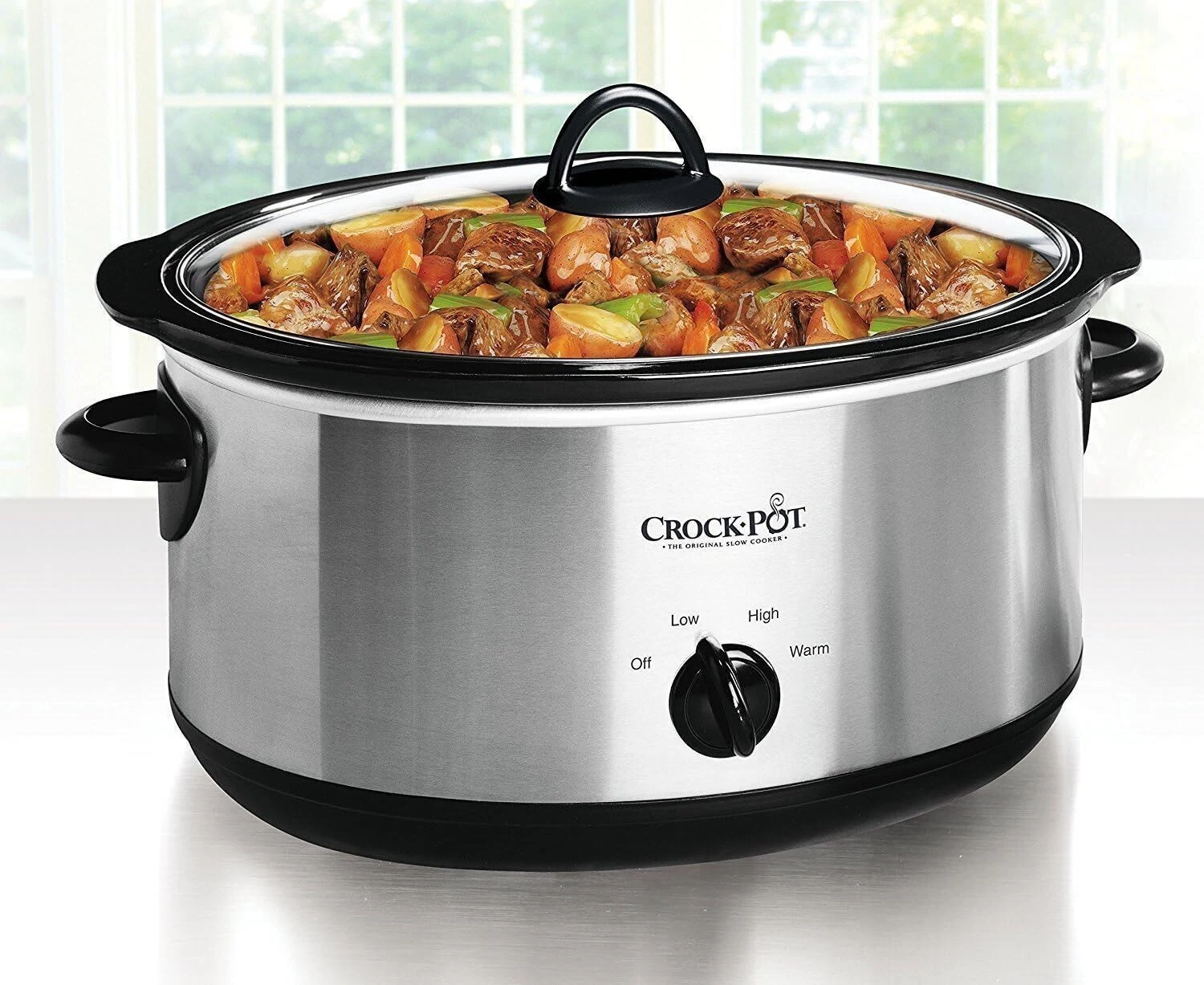 Crock-Pot 7 Quart Oval Manual Slow Cooker, Stainless Steel Versatile Cookware