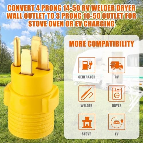 Kanayu 50Amp RV to Stove Adapter Compatible with NEMA 14-50P to 10-50R, Yellow