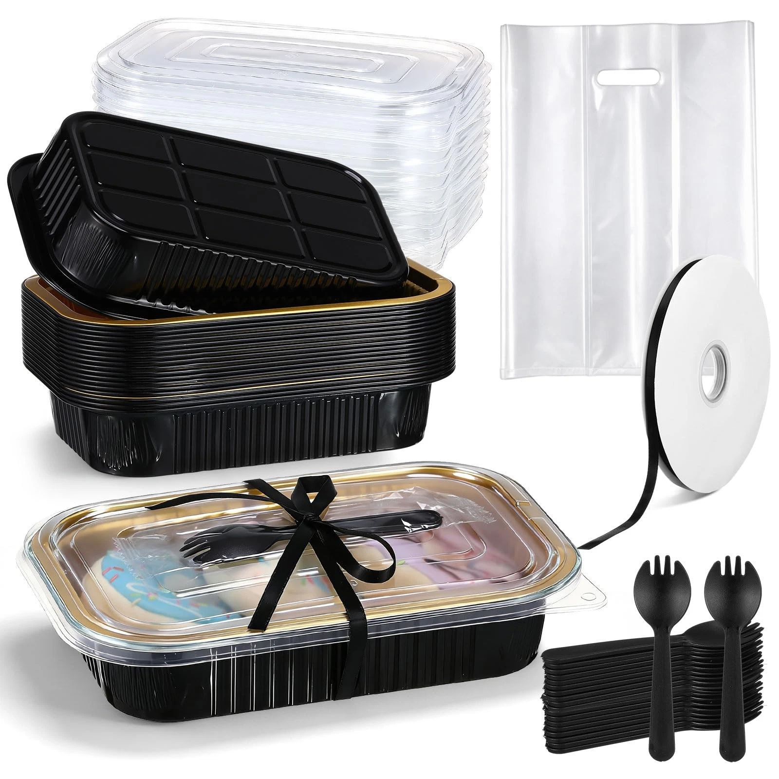 20 Sets 8.7 x 6 Inch Large Loaf Cake Pans with Lids and Spoons Rectangle Alum...