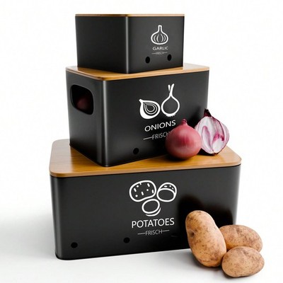 3-Piece Potato Onion Garlic Storage Jars, Metal Vegetable Pantry Organizer Set
