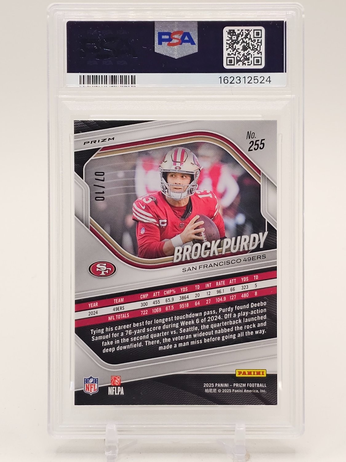 BROCK PURDY 2025 PANINI PRIZM FOOTBALL GOLD CHOICE /10 #255 49ERS PSA 10 Q2117 view 2
