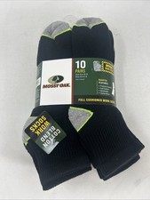 MOSSY OAK Mens Full Cushioned Quarter Work Socks 10 Pairs Size 6-12 BLACK ZZ1