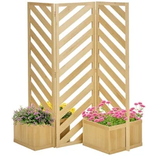 Outdoor Living Privacy Screen Freestanding 3 Support Panels 4 Planters Wood