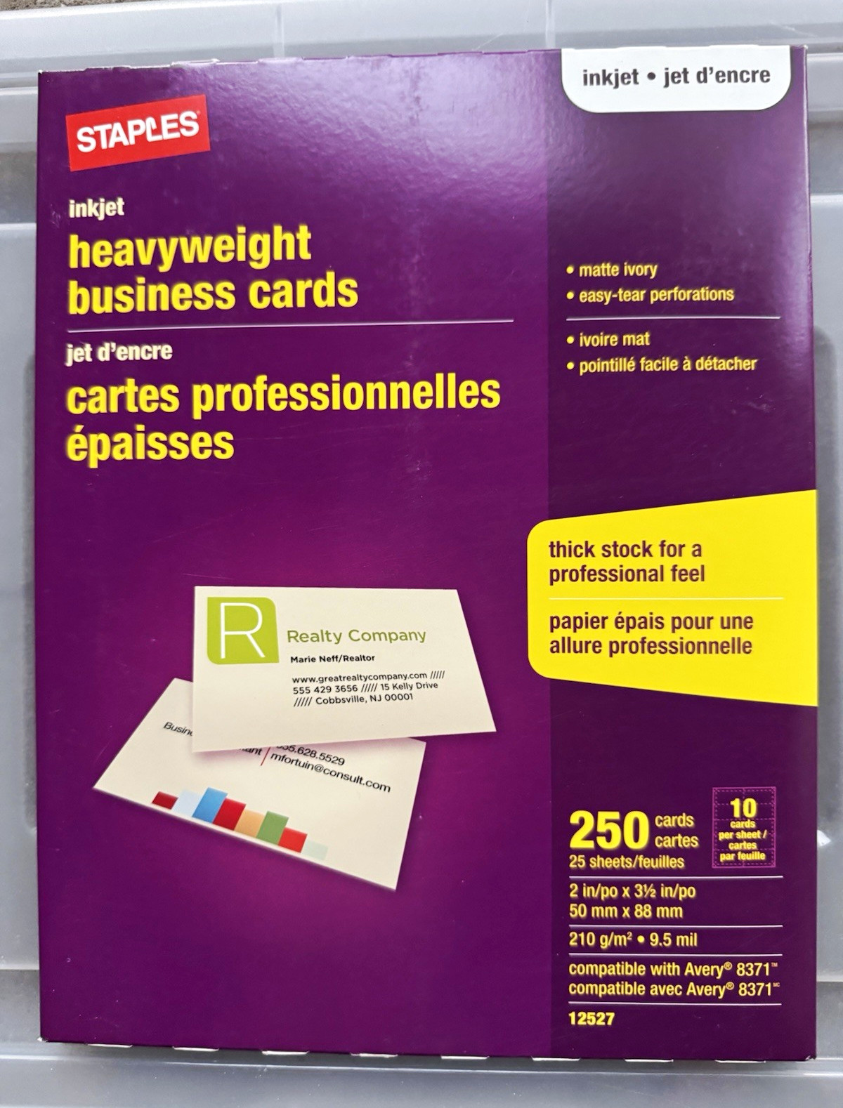 Staples Inkjet Heavyweight Matte Ivory Business Cards, 250 Cards Model 12527