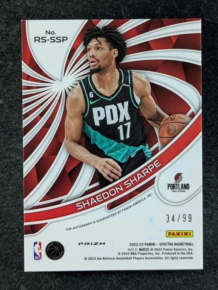 2022-23 Panini Spectra SHAEDON SHARPE 34/99 Auto Silver Prizm SP Radiant #RS-SSP - Image 2 of 3