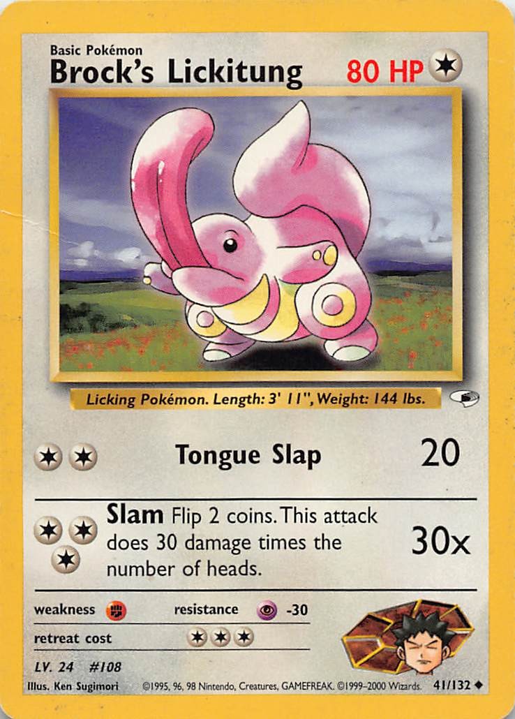Brock's Lickitung 41/132 Uncommon Gym Heroes Pokemon Unlimited Heavily Played