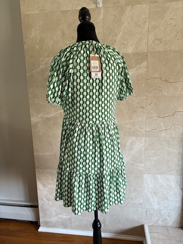 Boden Tiered Mini Dress 4R Kelly Green Short Sleeve Geo Tassels Cottagecore Boho - Picture 8 of 11
