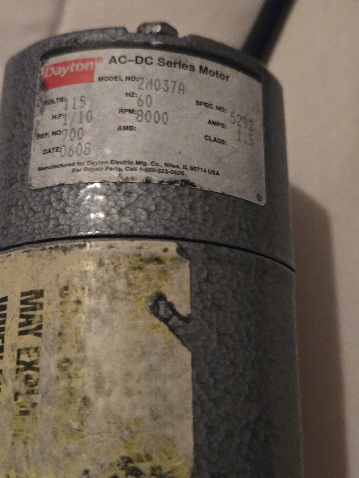 Dayton 2M037 Universal Ac/Dc Mtr, 1/10Hp, 8000 Rpm, 115V