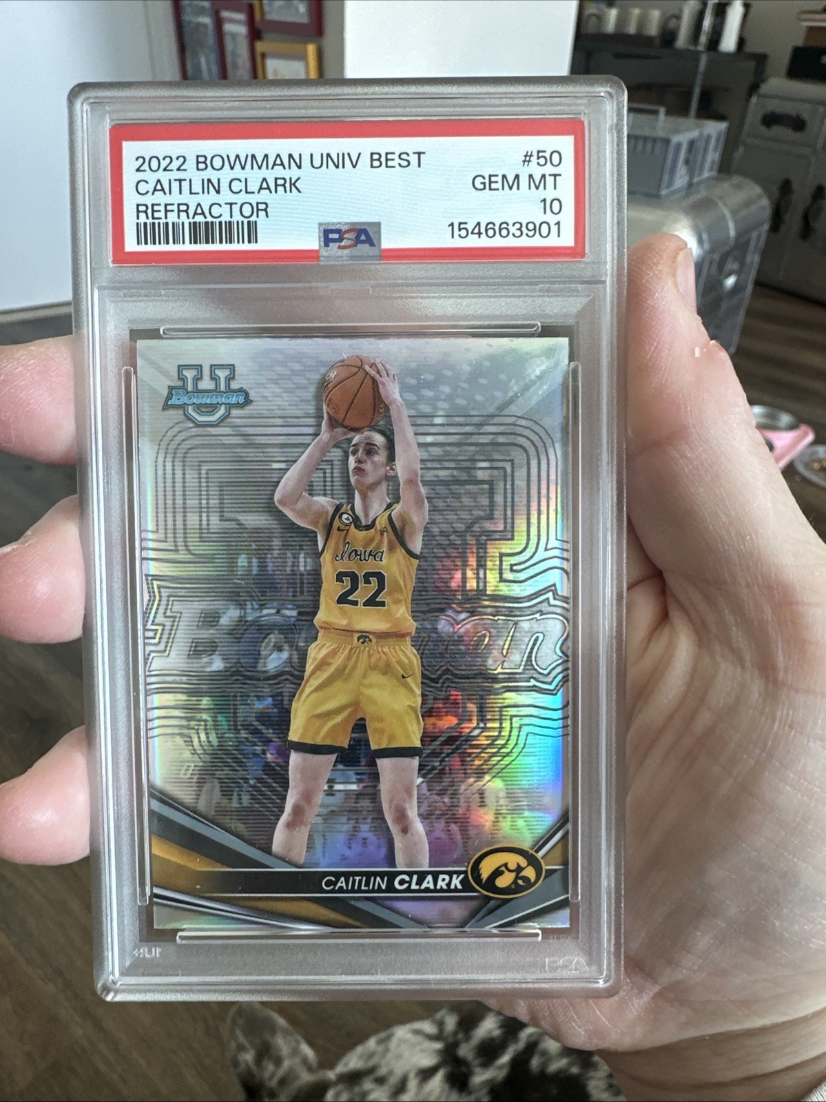 2022 BOWMAN UNIV BEST #50 CAITLIN CLARK REFRACTOR PSA 10 view 3