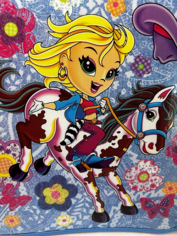 Carpeta de 3 anillos vintage años 90 Lisa Frank vaquera caballo occidental 13" cremallera Foto 2 de 4