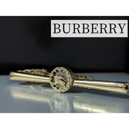 Burberry Tie clip bar pin 3D Round Horse mark Black Shell x Gold plated L6cm - Picture 2 of 7