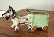 Vintage Black Scotty Schnauzer Dog Pulling a Cart Planter Japan 4.25  