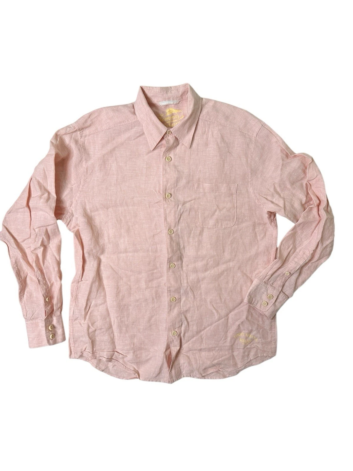 Tommy Bahama 100% Linen Shirt Mens L Pink Long Sleeve Coastal Beach Relaxed Fit