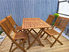 Wooden Garden Dining Set 4 Seater Folding Chairs Table Rustic Patio Furniture