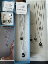Touchstone Swarovski Crystal Jewelry NIB Tri-Me Necklace & Prima Earrings
